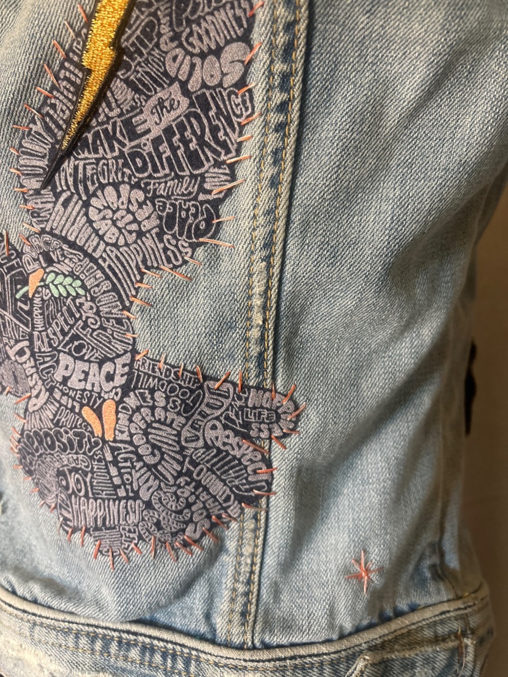 Denim jean jacket with handmade patch - Picture 3 of 3